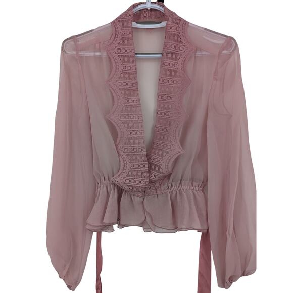 Vintage 1970's Mauve Pink PROM Maxi DRESS & JACKET Sheer Sleeves & Lace Overlay - Picture 6 of 14